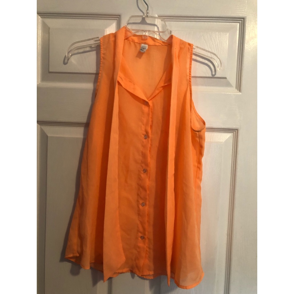 Vintage Orange Chiffon Tie-Front Blouse, small